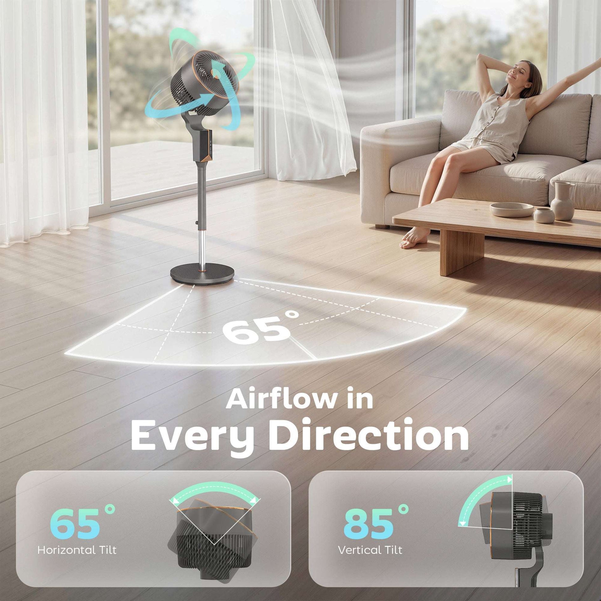 Pedestal Standing Fan | 20dB Sleep Mode | 8 Speeds | 17.1m³/min Airflow | 85° Oscillation | Aromatherapy Pad | Detachable Grill | 5m Remote | 12H Timer | 60W | 115cm | Grey