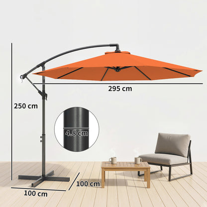 3m Cantilever Parasol | Crank Handle | Tilt Adjustment | 180gsm Polyester Canopy | 8 Ribs | Φ48mm Steel Pole | Cross Base Included | 2.95m Diameter | Orange