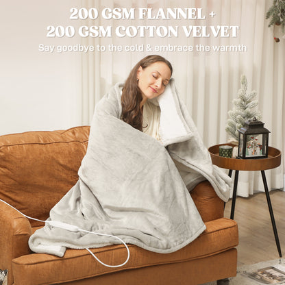 Heated Blanket 180 x 130cm, Electric Throw Blanket with 10 Heat Levels and 10H Timer, Machine Washable Flannel and Cotton Velvet with Overheat Protection, Grey