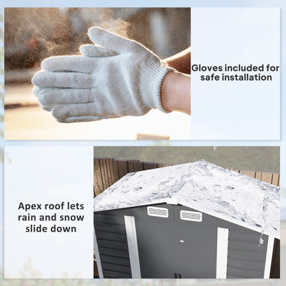 7 x 4ft Metal Garden Shed, Galvanised Steel Shed W/ Double Lockable Doors, Vents and Gloves, Outdoor Tool Storage Shed for Garden, Patio, Dark Grey