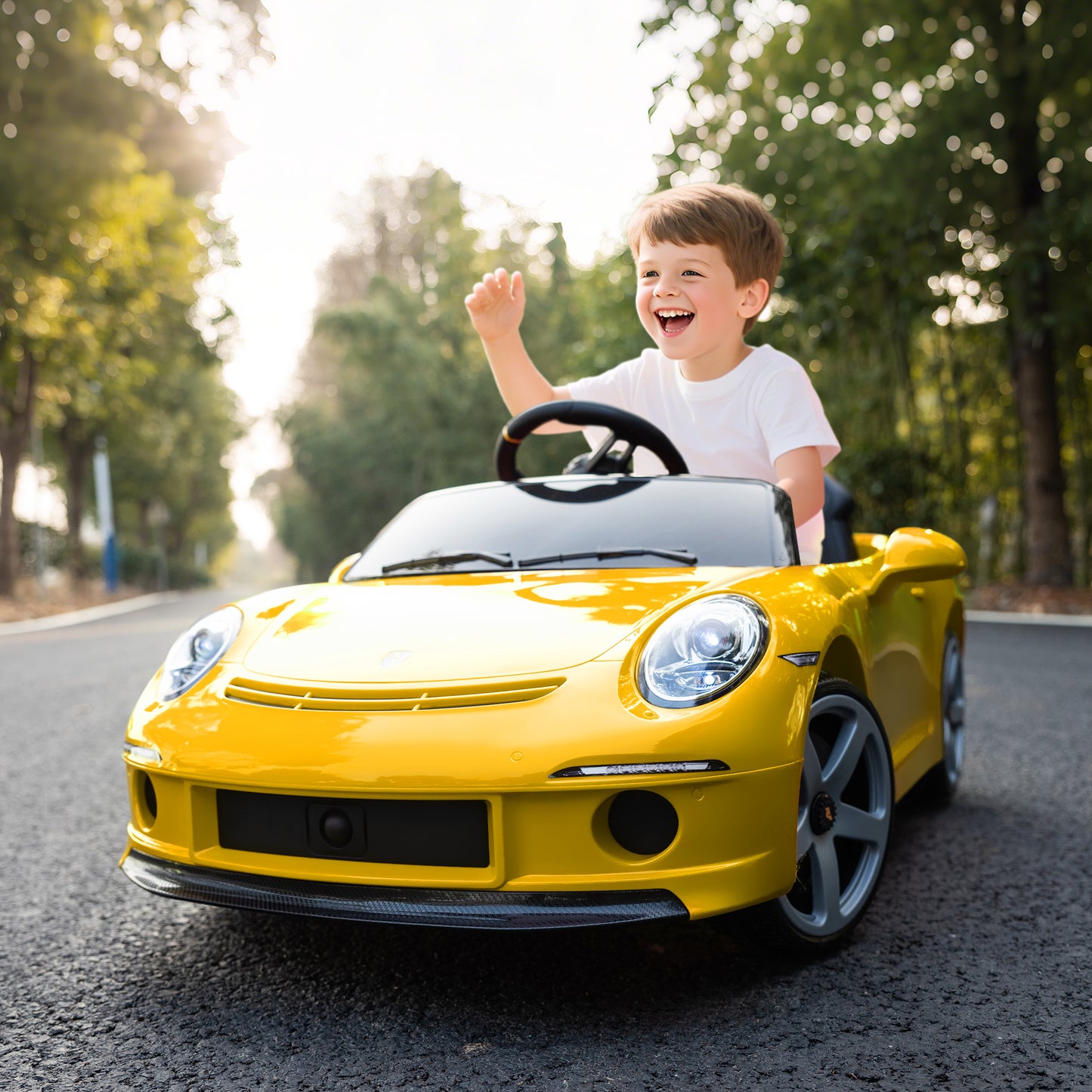 AIYAPLAY Kids Electric Car, 12V Licensed RUF GT Ride on Car with Suspension, Remote Control, Music for 3-5 Years
