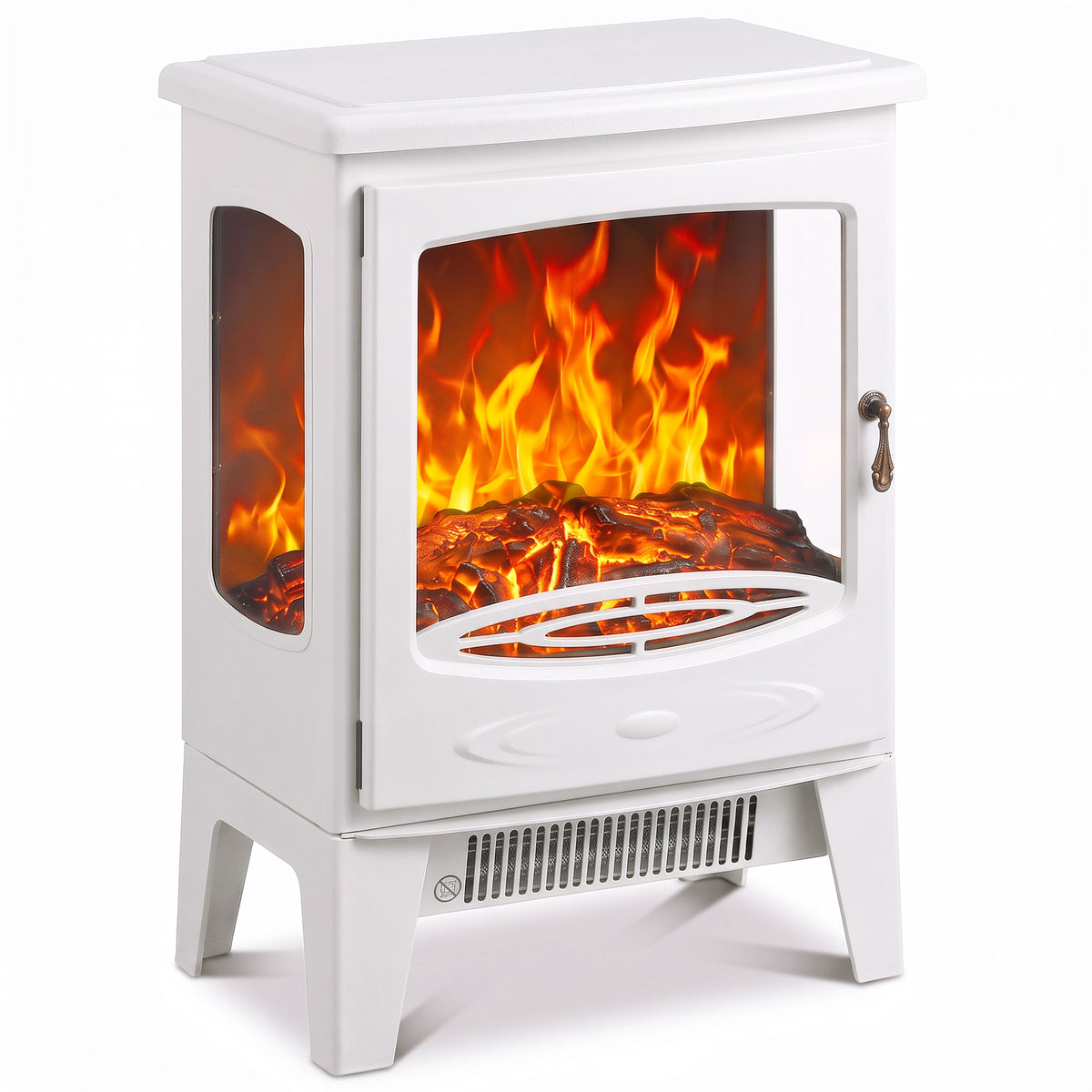 Freestanding Electric Stove | 900W/1800W Heater | 3-Sided Glass & Adjustable Flame Effect | 39 × 26 × 54.8cm | White or Grey