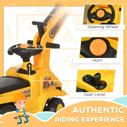 2 in 1 Toddler / Kids Ride On Tractor Pull Cart with Bucket, Under Seat Storage, Horn, High Backrest, for 1.5-4 Years Old, Yellow