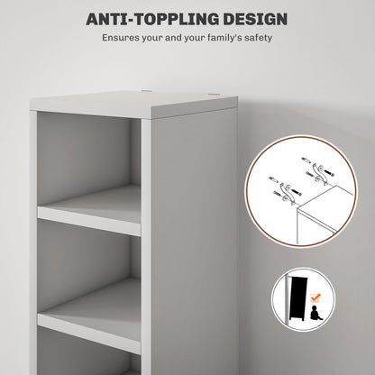 204 CD Storage Unit, DVD Storage Tower with 12 Cubes, 175cm Tall Bookcase for Living Room, Home Office, Study Room, White