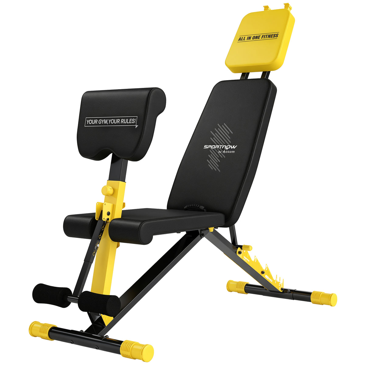 Adjustable Weight Bench | 300kg Capacity | 7 Backrest Positions | Preacher Curl | Leg Extension | Foldable | Home Gym | Yellow