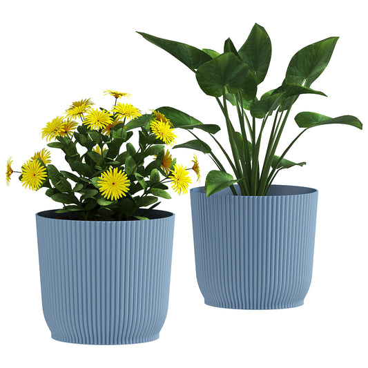 Outsunny Set of Two Ф22cm Planters - Blue / White