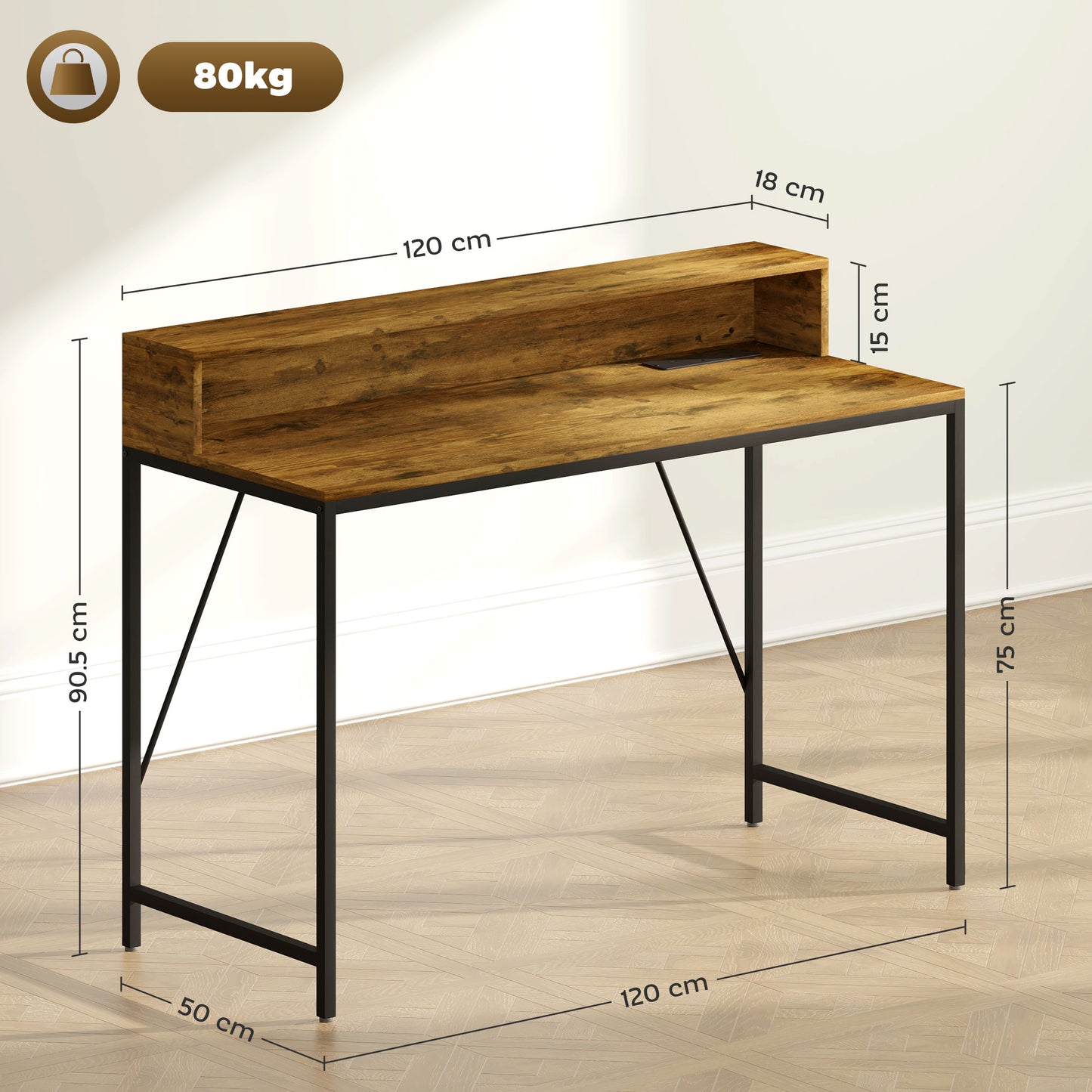 120cm Computer Desk with LED Lights and Power Outlets, Gaming Desk W/ Monitor Stand, Computer Table with Remote for Home Office Study