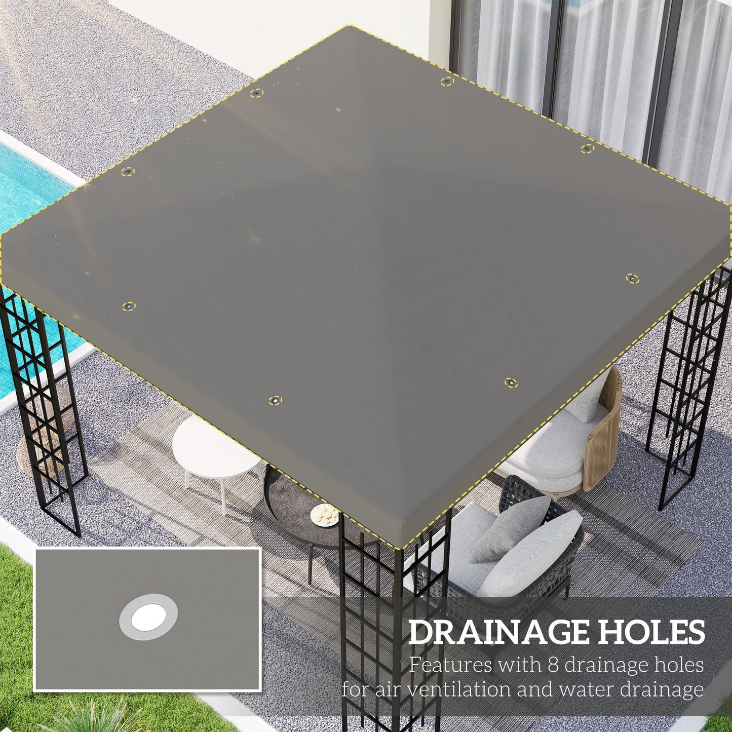 Outsunny 3 x 3(m) Gazebo Canopy Replacement Cover - Grey