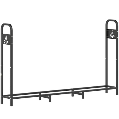 6.5 FT Steel Firewood Log Rack with 300 kg Capacity, Heavy Duty Indoor Outdoor Fireplace Wood Storage Shelf, Log Holder/Stand with Extra Support Legs, Decorative Bonfire Pattern, Black