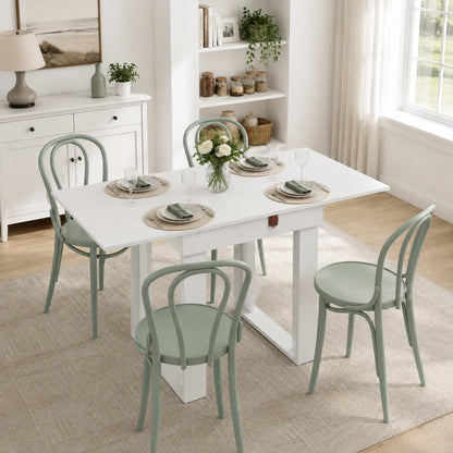 Extendable Folding Dining Table with Hidden Storage | Steel Rail | 70cm to 140cm | Seats 2 to 4 | Melamine Particleboard | Non-Slip Felt Pads | Wall-Flat Storage | White | 140x70x76.5cm | 80kg Capacity