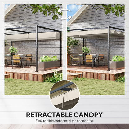 3x2m Metal Pergola with Retractable Roof, Garden Gazebo Canopy Shelter for Outdoor, Patio, Cream White