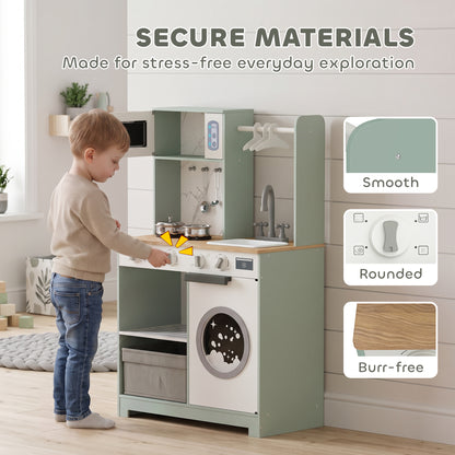 Kids Play Kitchen Playset | Stove, Sink, Microwave & Laundry | Sound Knobs | Ice Maker | 5-Piece Accessories | Ages 3–6 | Green