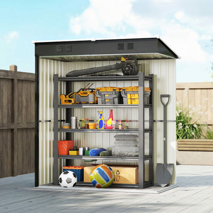 Compact Lean-To Galvanised Steel Garden Storage Shed | Lockable Door | Vent System | Sloped Roof | 20kg/㎡ Snow Load | 163x90x179cm | Patio & Flagstone | Dark Grey & White