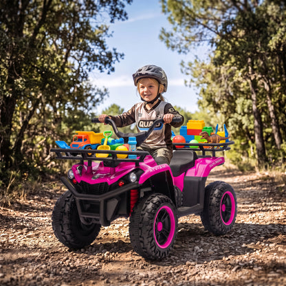 AIYAPLAY 12V Kids Electric Quad Bike | Pink Ride-On ATV with Dual Motors & Soft Start | Forward/Reverse, Music & Storage Racks | Ages 3–8 | 30kg Max