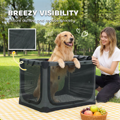 Large Soft Dog Crate | Pop-Up 8-Rod Frame | 3-Sided Mesh | Full-Zip Closure | Removable Washable Pad | Folds to 64 x 27 x 25cm | Dogs up to 30kg | Army Green