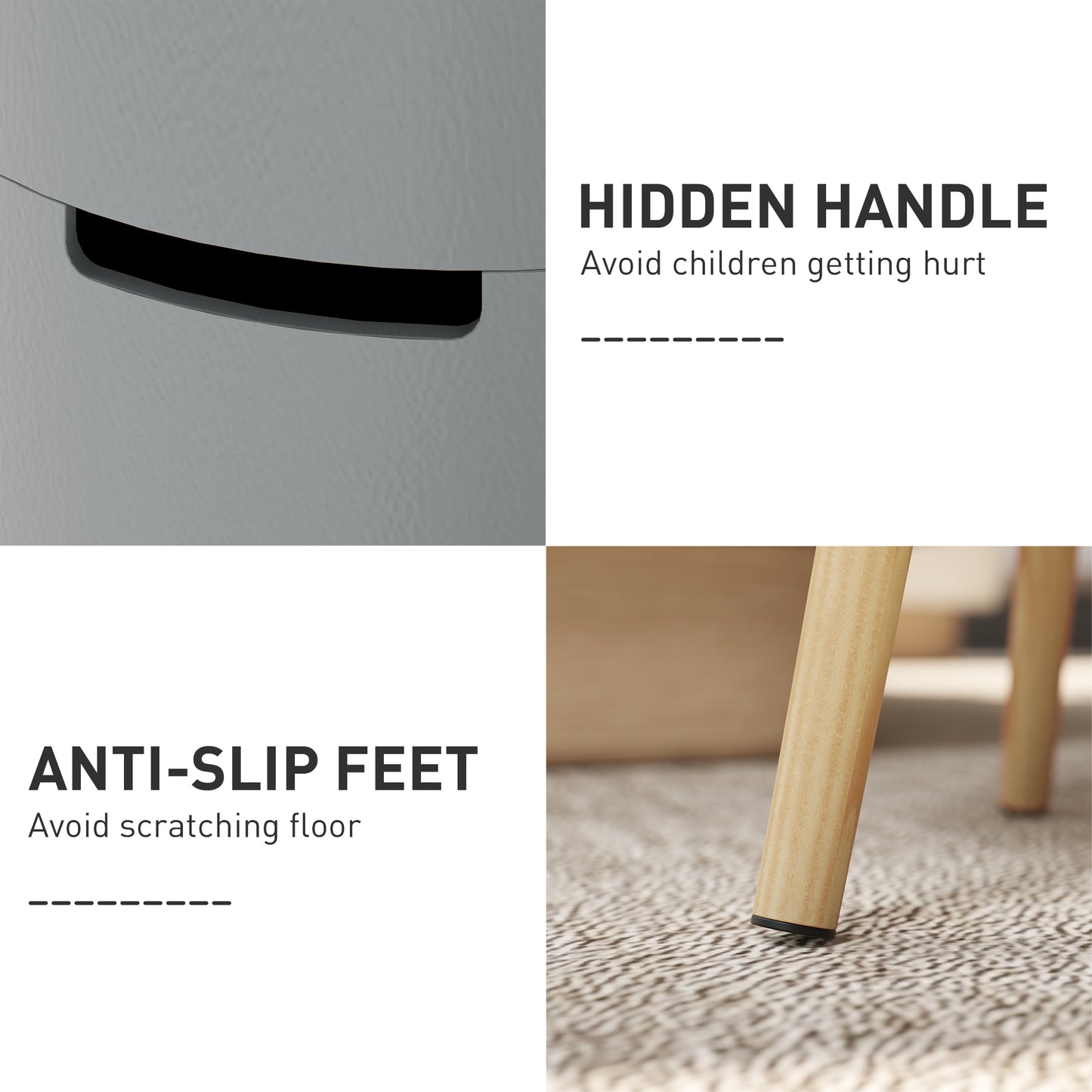 3-Tier Coffee Table, Round End Table with 2 Hidden Compartments and Detachable Tray, with Storage for Living Room, Grey