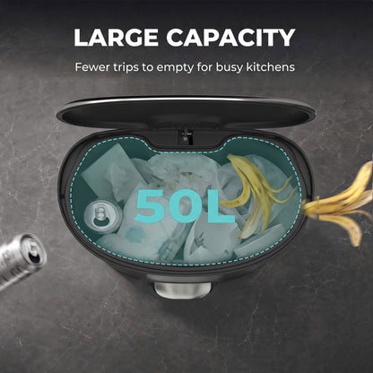 50L Kitchen Pedal Bin | Brushed Stainless Steel Silver Tone | Soft-Close & Stay-Open Lid | Removable Bucket, Bag Retainer & Deodoriser Compartment