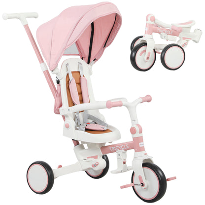 AIYAPLAY 5 in 1 Kids Trike with Adjustable Backrest, Toddler Tricycle with Push Handlebar, Adjustable Backrest