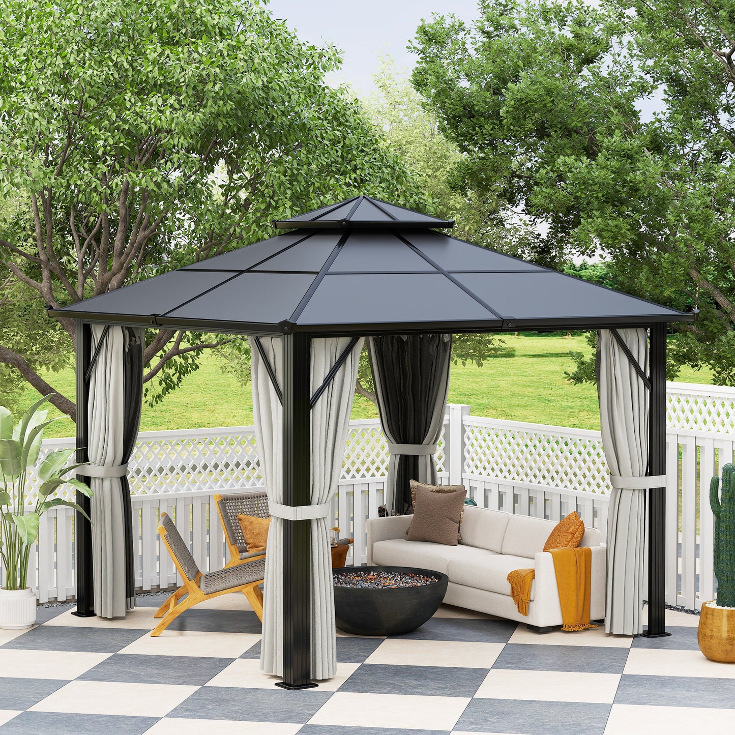 3 x 3(m) Hardtop Gazebo Canopy with UPF30+ Double Polycarbonate Roof, Aluminium Frame Garden Gazebo Permanent Pavilion for Patio, Deck, Grey