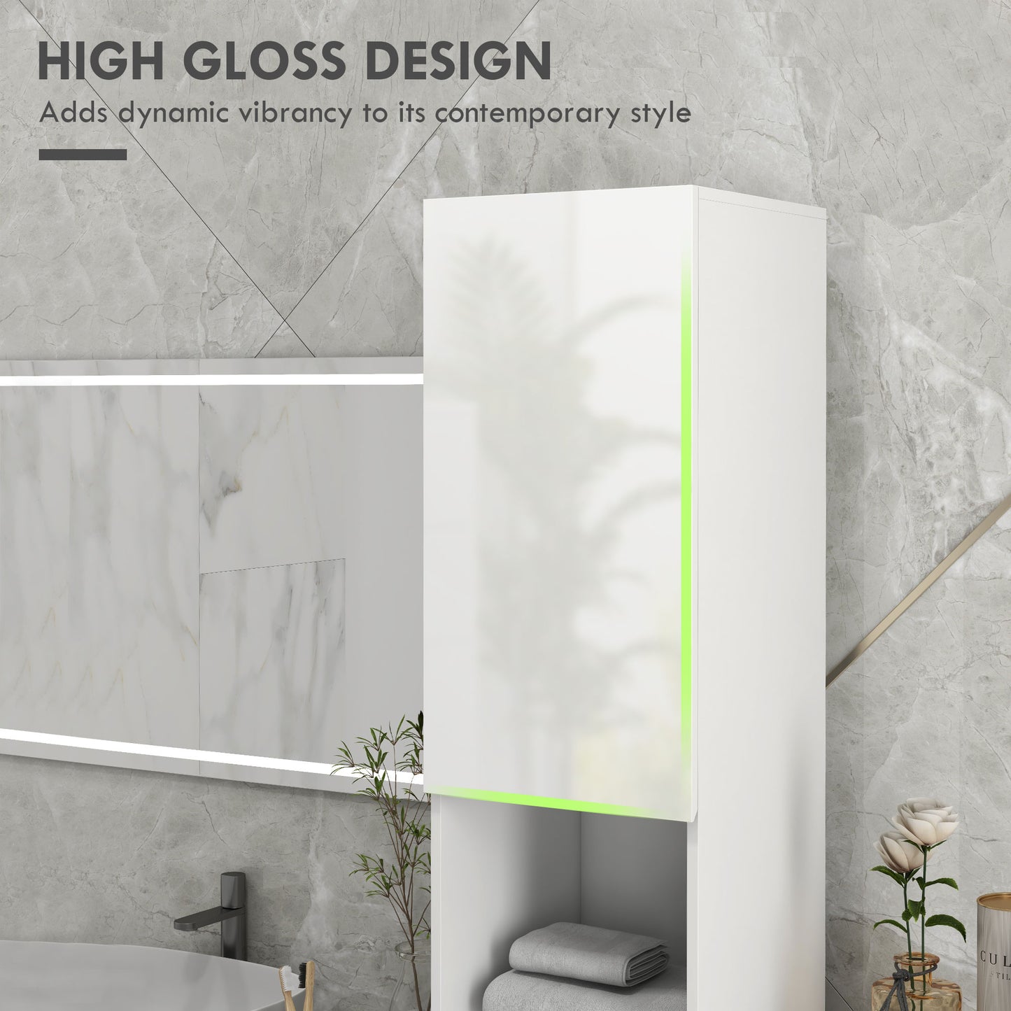 Kleankin Multi-Storage Slim Bathroom Cabinet - High Gloss White
