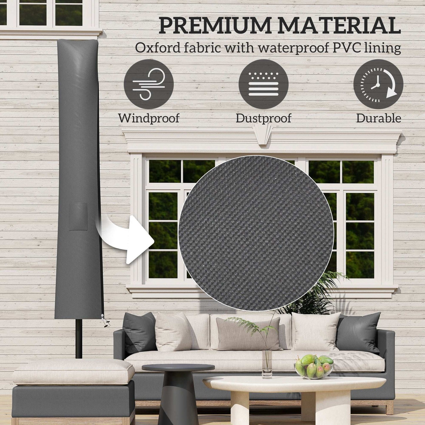 Outsunny Parasol Umbrella Cover - Grey