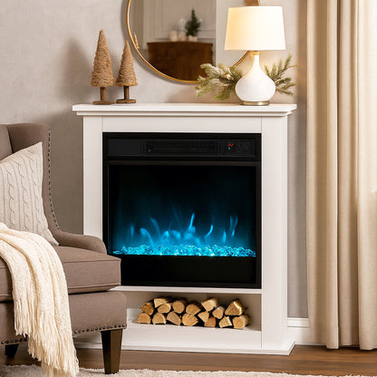 1800W Adjustable Faux Flame Electric Fireplace - White