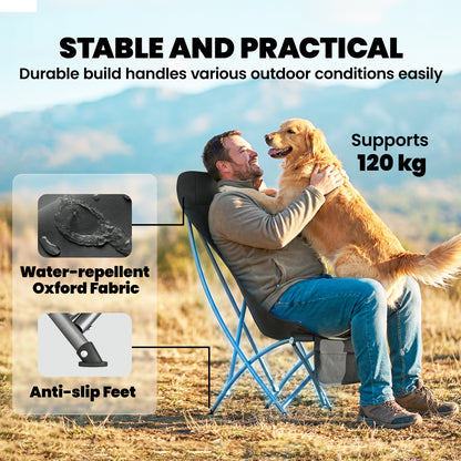 Outsunny Moon Camping Chair – Heavy Duty Folding Camp Chair, 120kg, Water-Repellent Oxford Fabric, Side Pocket & Carry Bag – Black