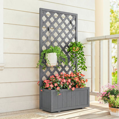 Wooden Planter Box with Trellis | Solid Fir Wood | Rot-Resistant | Drainage Holes | 25kg Capacity | 72.5x31.5x149.5cm | For Herbs Flowers & Climbing Plants | Grey