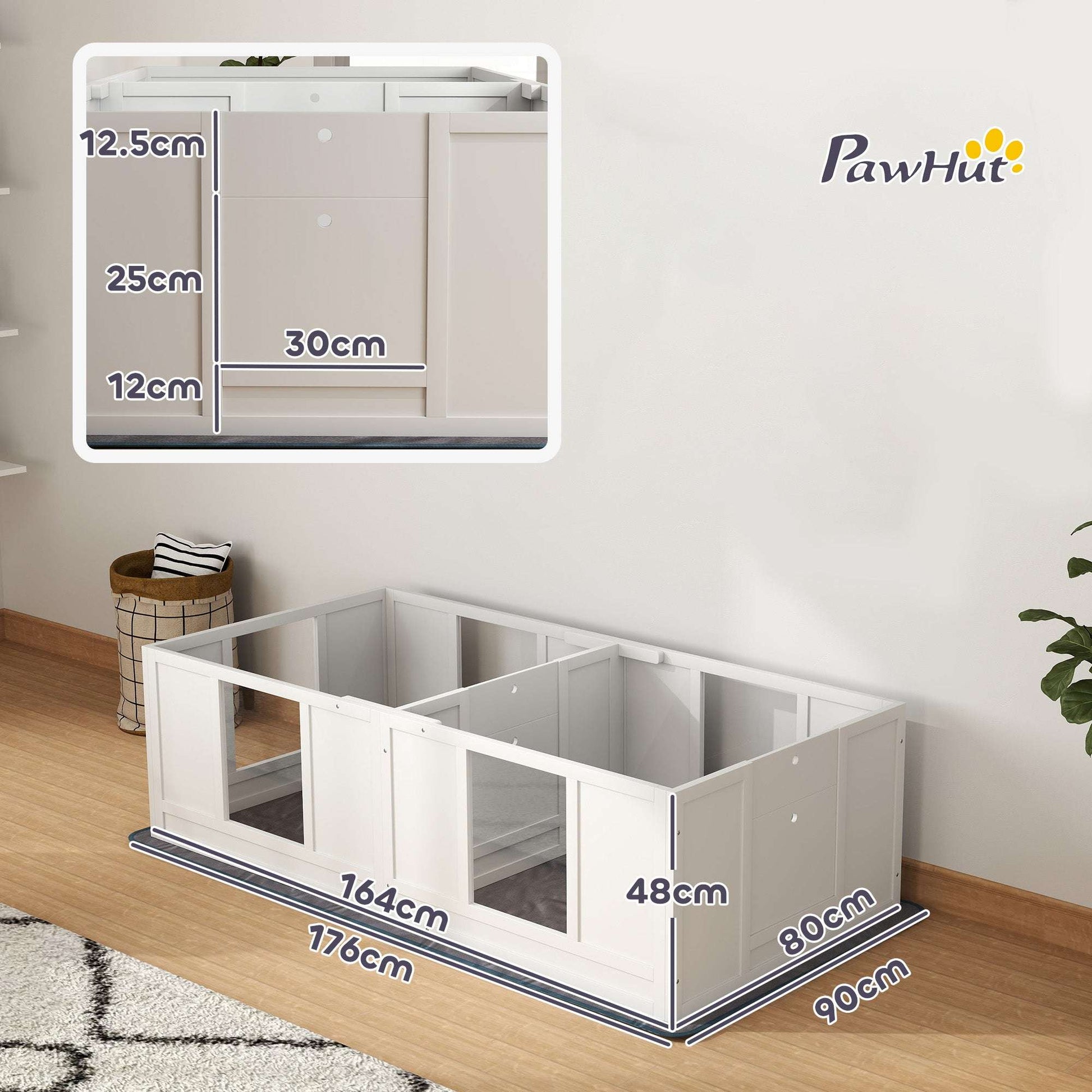 PawHut Two Room Design Whelping Box for Dogs with Whelping Pad, Clear Panels, Adjustable Entrance, for Small Dogs, 164 x 80cm