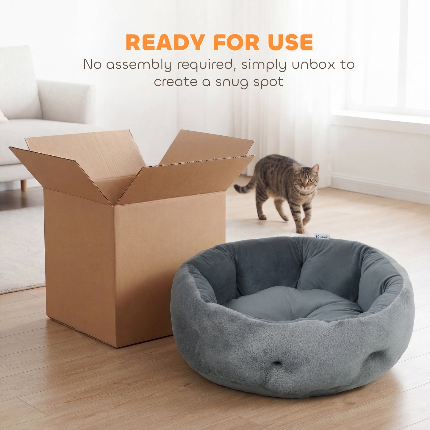 Round Pet Bed | Reversible Cooling & Plush Sides | High Bolster | 900g PP Cotton Fill | 62x62x21cm | Cats & Small Dogs | Dark Grey