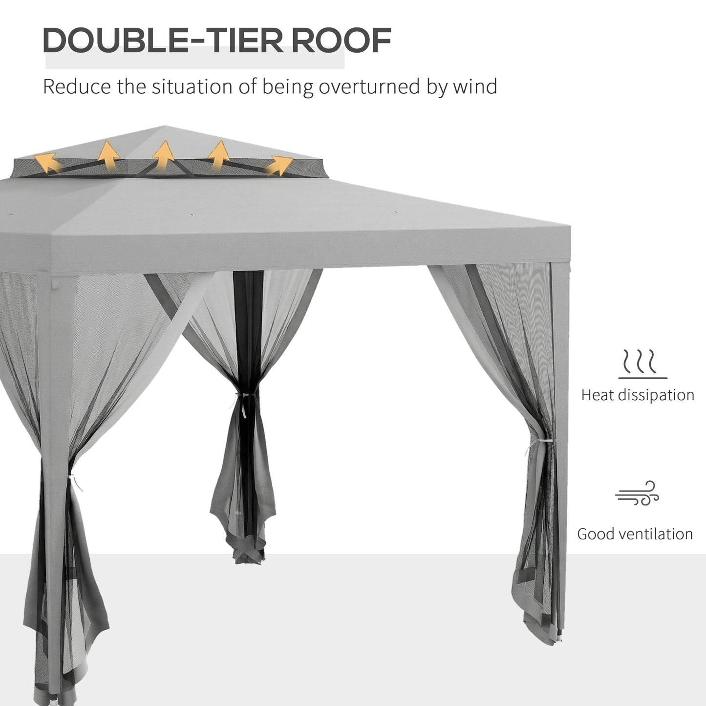 Outsunny 3 x 3 m Gazebo, Netting Party Tent, Patio Canopy Outdoor Event Shelter with Double Tier Roof