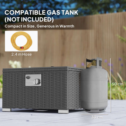 Outsunny Five Piece Rattan Garden Furniture Set with Gas Fire Pit Table and Footstool - Grey