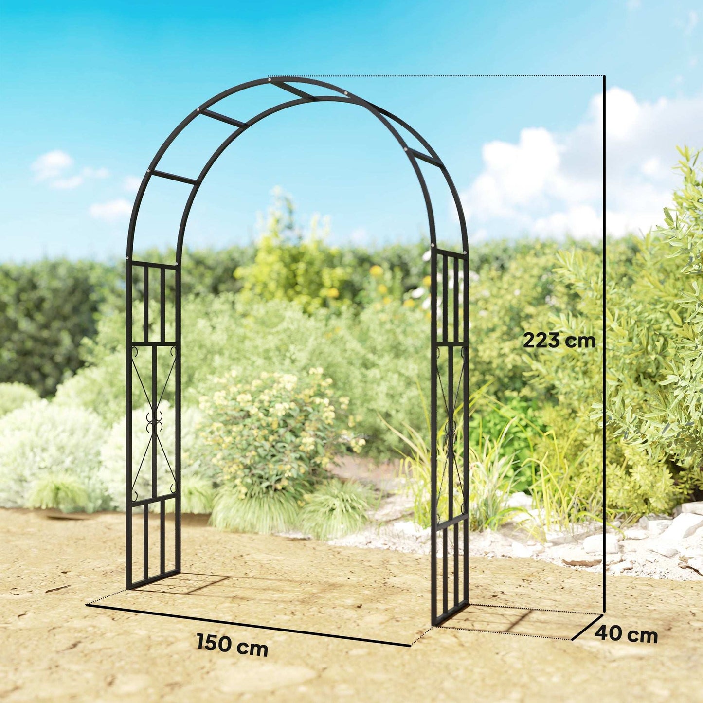 Steel Garden Arch, 2.2m High x 1.5m Wide Metal Garden Trellis for Climbing Plants Roses Wisteria Vines, Outdoor Wedding Arch for Bridal Party
