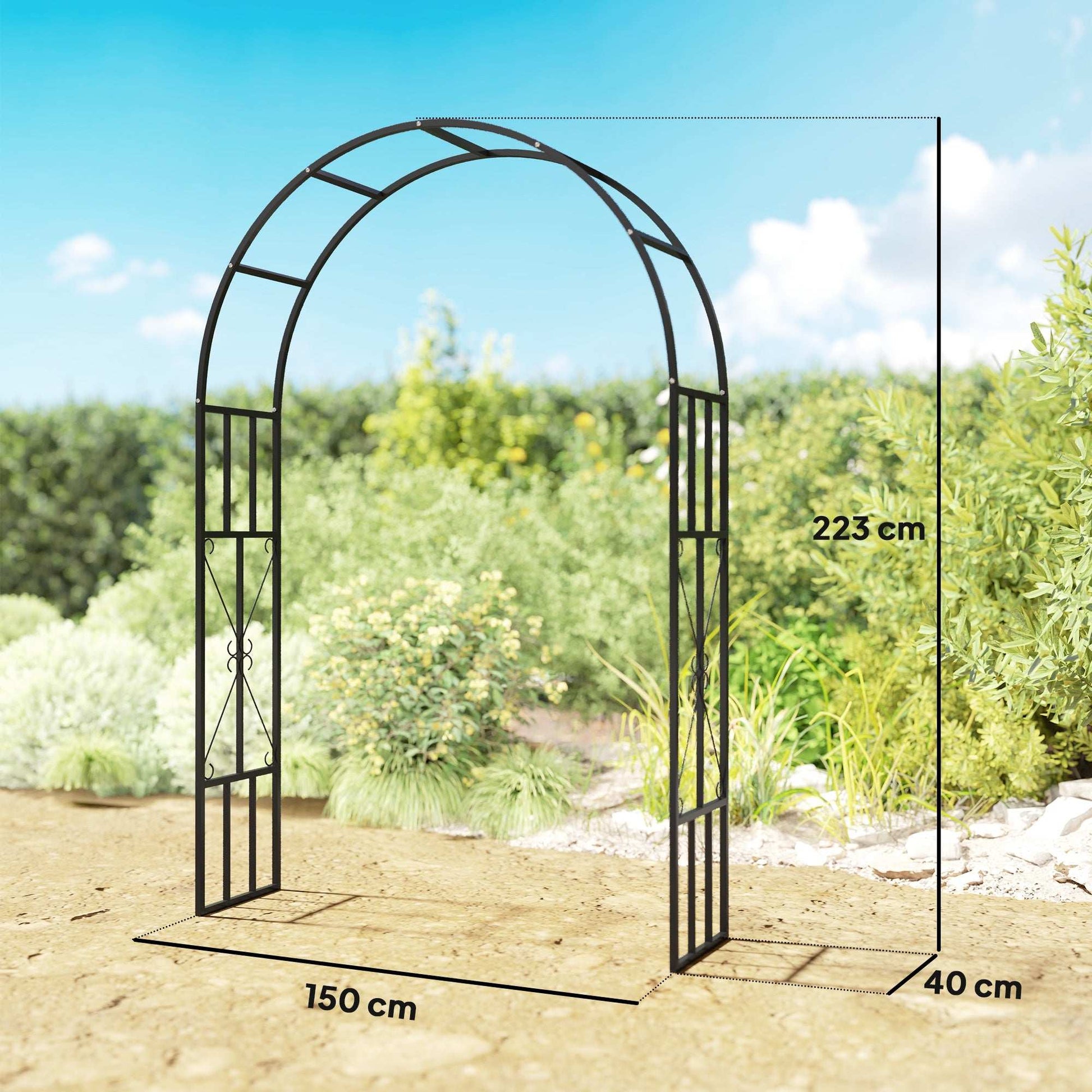 Steel Garden Arch, 2.2m High x 1.5m Wide Metal Garden Trellis for Climbing Plants Roses Wisteria Vines, Outdoor Wedding Arch for Bridal Party