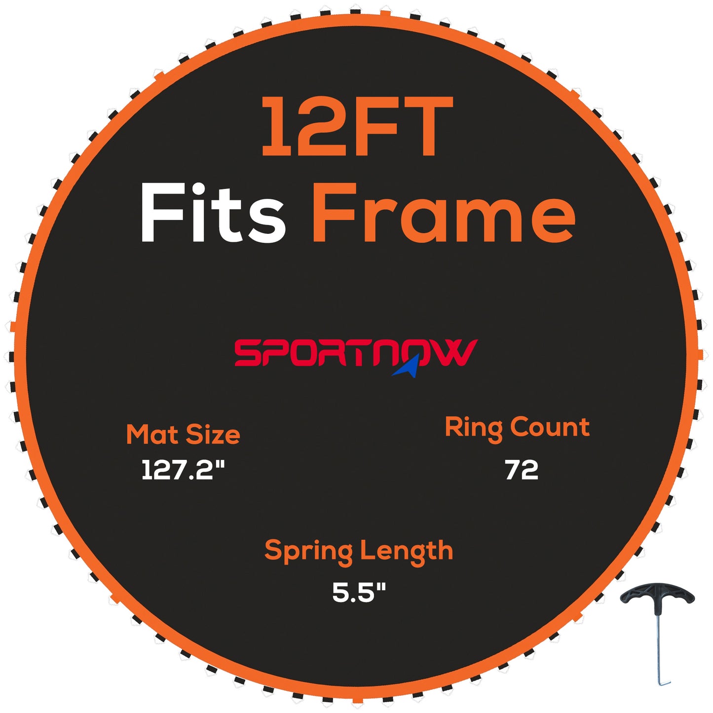 SPORTNOW Replacement Trampoline Mat with Spring Pull Tool, 72 V-Hooks, for 12ft Trampoline using 14cm Springs, Orange / Green