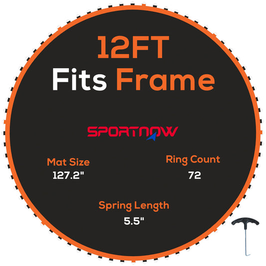 SPORTNOW Replacement Trampoline Mat with Spring Pull Tool, 72 V-Hooks, for 12ft Trampoline using 14cm Springs, Orange / Green