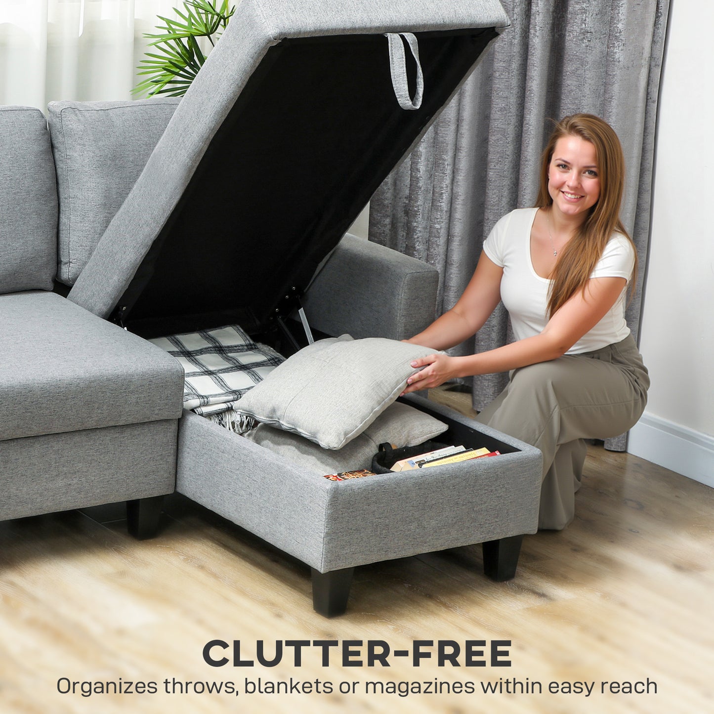 Three-Seater Storage Sofa Bed - Grey