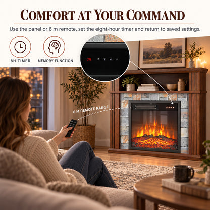 Electric Fireplace Suite | 1800W Fire & Wood-Effect Surround | 78cm, Open Shelf & Roman-Style Pillars | Remote, Timer & Memory