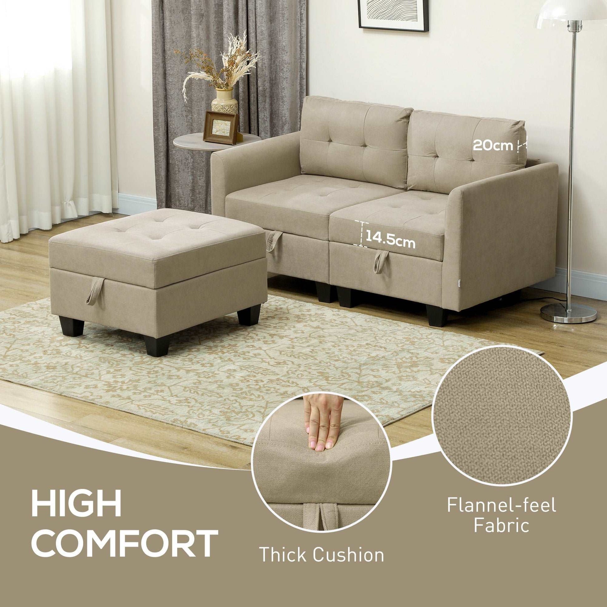 'L' Shape Modular Storage Sofa Couch Settee - Light Brown / Dark Grey