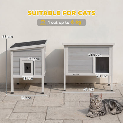 Insulated Outdoor Cat House with Removable Liner | Waterproof Asphalt Roof | 21cm Raised Base | Escape Door | Opening Roof | PVC Door Curtain | Fir Wood | For Cats Up To 6kg | 68x50x65cm | Dark Grey