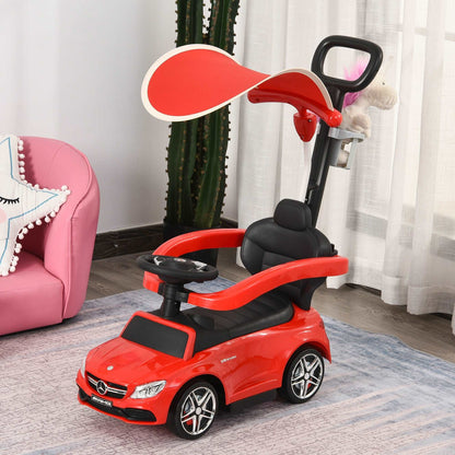 3 in 1 Ride On Push Along Car Mercedes Benz for Toddlers Stroller Sliding Walking Car with Sun Canopy Horn Safety Bar Cup Holder Ride on Toy