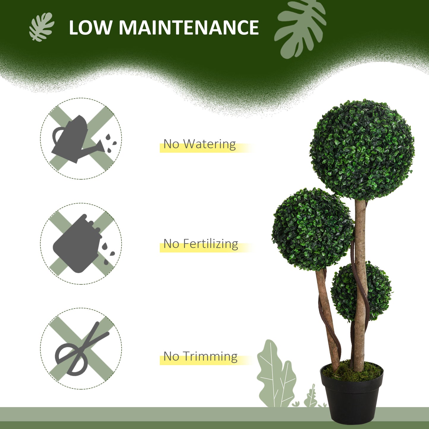 Set of 2 Artificial Boxwood Ball Topiary Trees | 3-Ball Design | 90cm | Dark Green