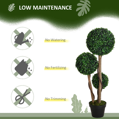 Set of 2 Artificial Boxwood Ball Topiary Trees | 3-Ball Design | 90cm | Dark Green