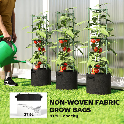 Outsunny 3 Packs Tomato Cages with 83.7L Grow Bags, 47.2" Adjutstable Triangle Plant Stakes Support Trellis with Planter Bags