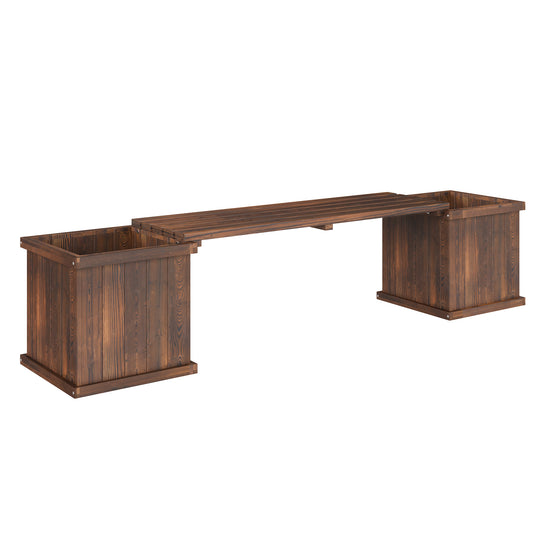 2-in-1 Wooden Garden Planter & Bench | Raised Beds Both Ends | Drainage Holes | Non-Woven Lining | 110kg Bench | 25kg Planters | Water-Based Varnish | 176x38x40cm | Carbonised Finish