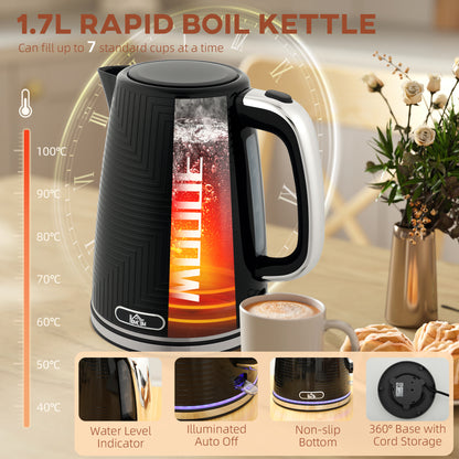 Modern Kettle and Toaster Set - Black / Grey