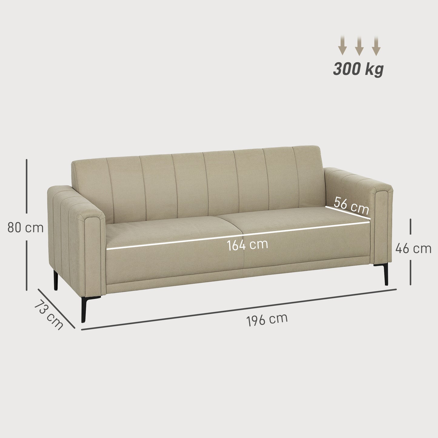 3 Seater Sofa, Modern Fabric Sofa Couch, Channel Tufted Upholstered Sofa Settee for Living Room, Guest Room, Bedroom, Home Office