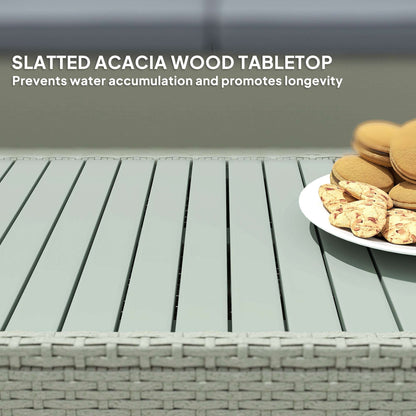 4 Piece Rattan Garden Furniture Set, 4 Seater Wicker Outdoor Sofa Set with 2 Armchairs, Loveseat, Acacia Wood Top Coffee Table - Grey