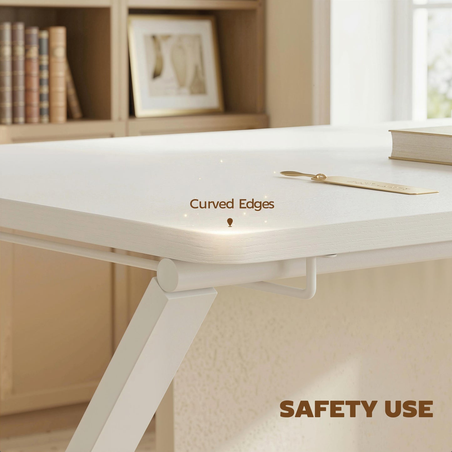 Folding Desk with Upper Shelf | X-Frame | Melamine Coated | 86x66x82cm | 20kg | Curved Corners | Easy Assembly | White