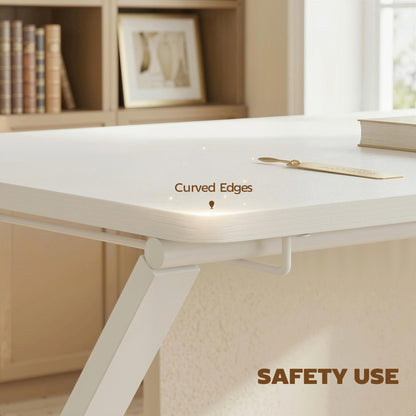 Folding Desk with Upper Shelf | X-Frame | Melamine Coated | 86x66x82cm | 20kg | Curved Corners | Easy Assembly | White